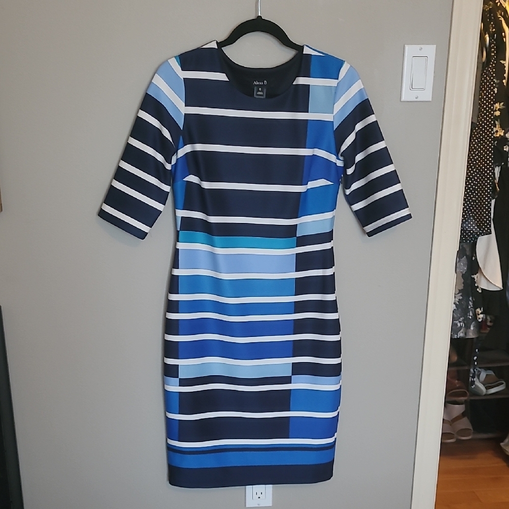 Chic Striped Blue Midi Dress
